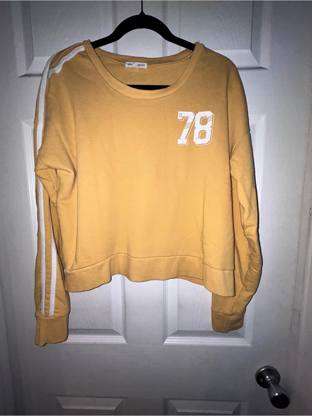 Grayson Threads Mustard Yellow Crewneck Sweatshirt with White Stripes & '78'